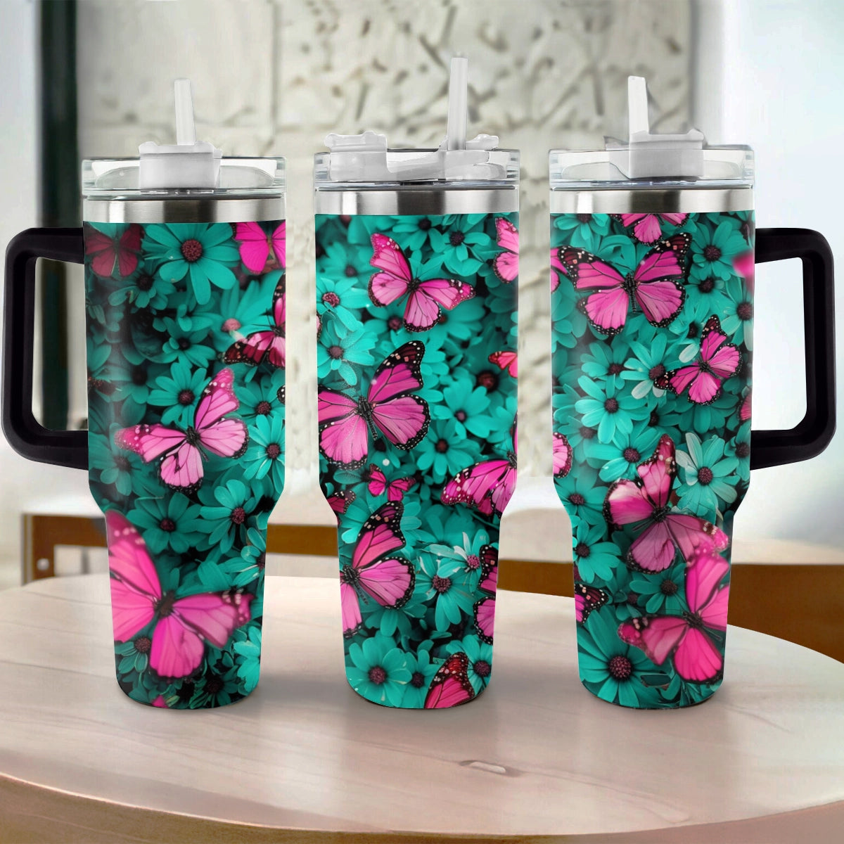 Shineful Tumbler Butterfly Turquoise Blooms