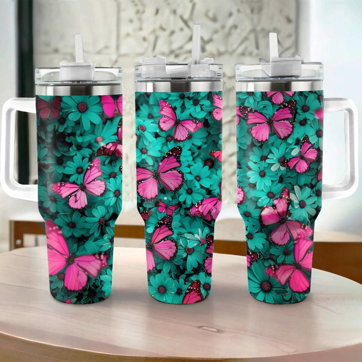 Shineful Tumbler Butterfly Turquoise Blooms