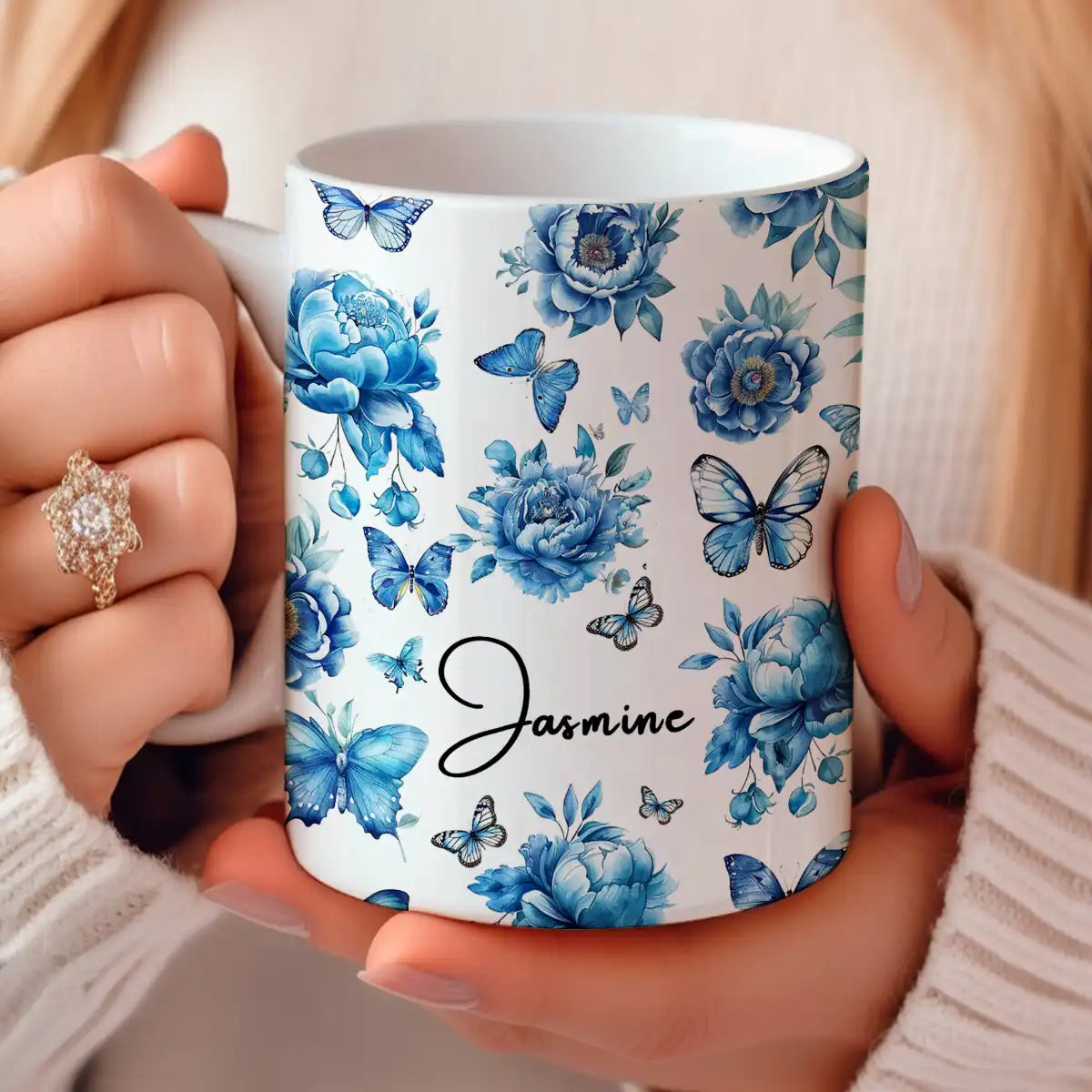 Shineful Ceramic Mug Personalized Butterfly Blue