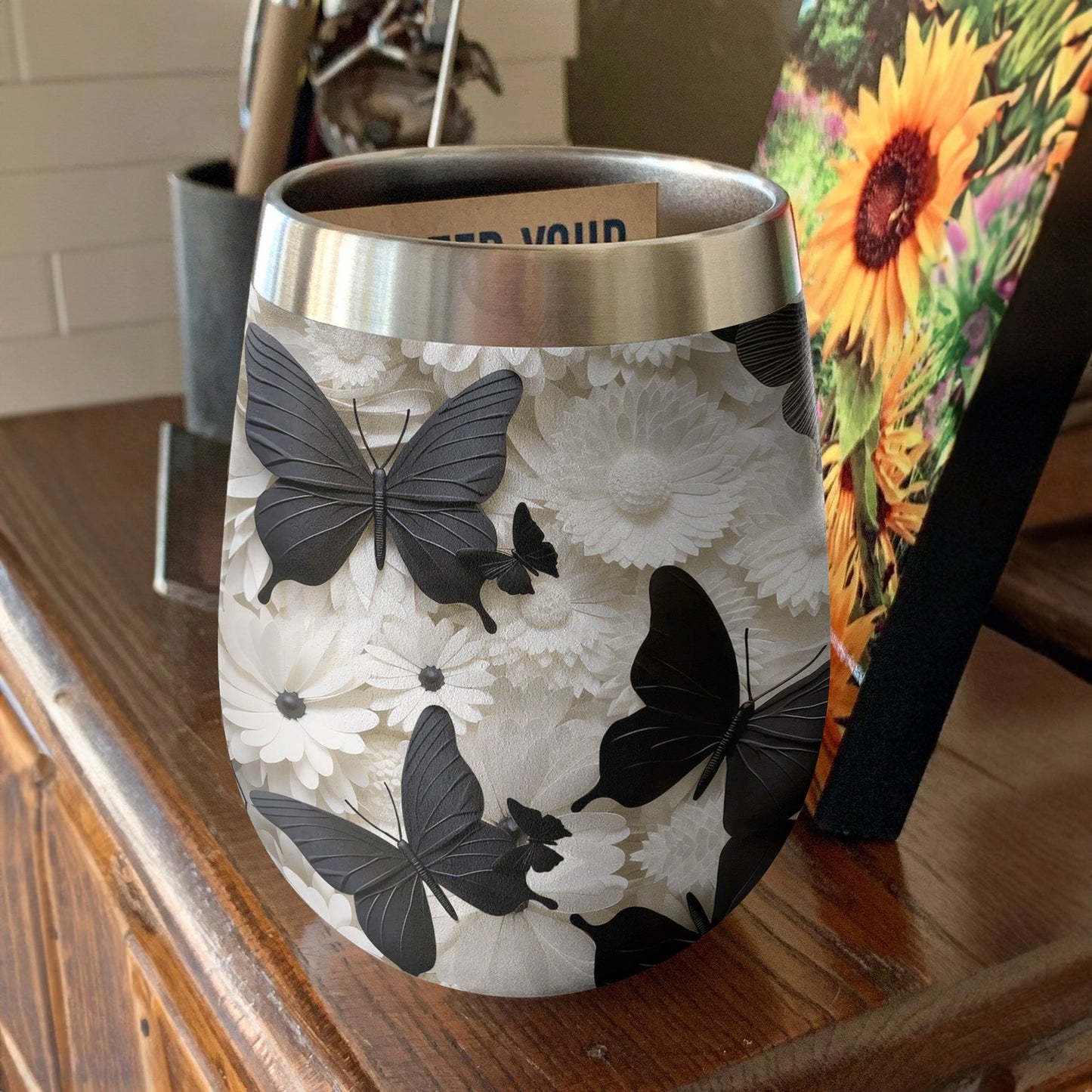 Butterfly 12 Oz Shineful™ Wine Tumbler Black Mn8 12Oz