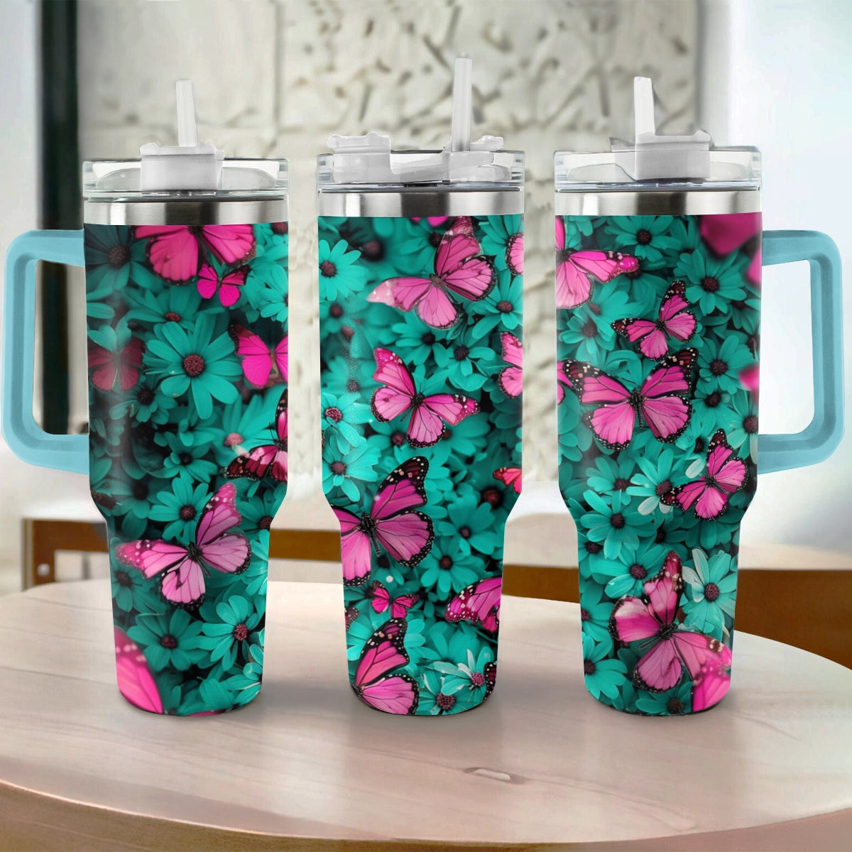 Shineful Tumbler Butterfly Turquoise Blooms