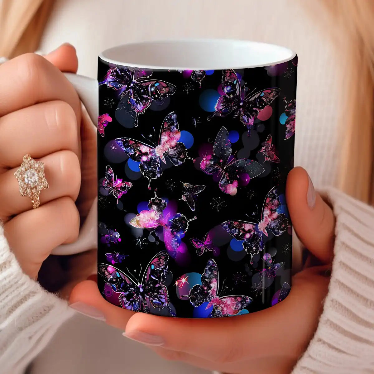 Tasse en céramique brillante Papillon étincelant