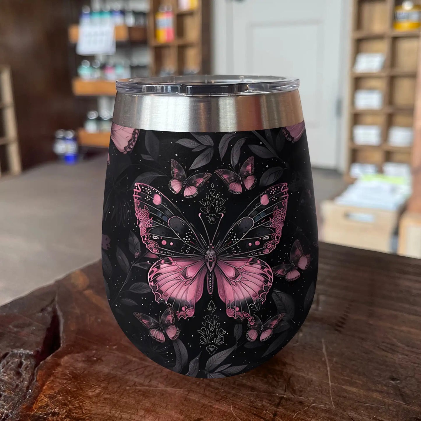 Shineful Wine Tumbler Butterfly Shining In The Night