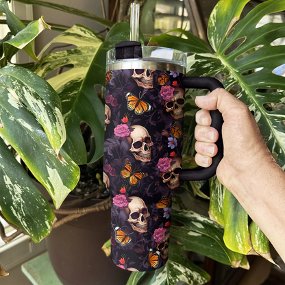 Shineful Tumbler Butterfly Skulls and Roses Dream