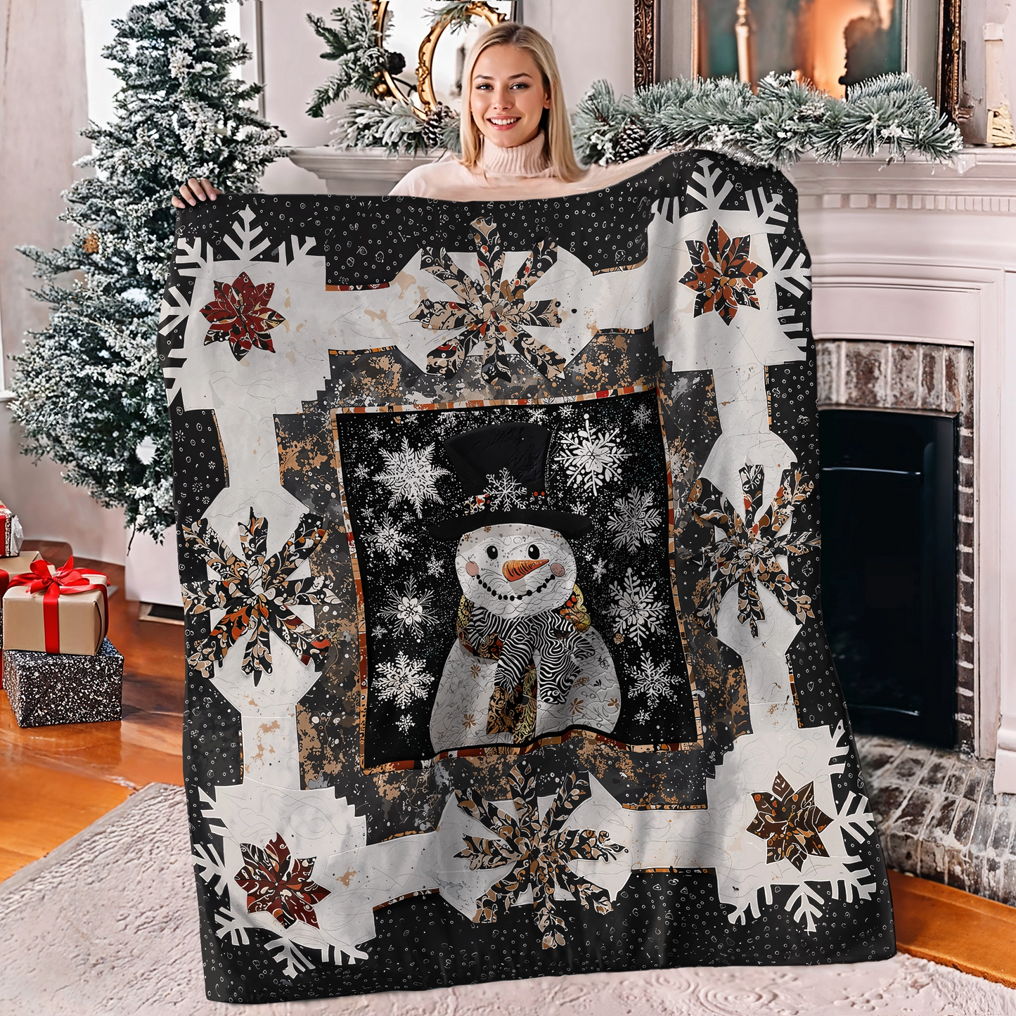 Shineful Fleece Blanket Elegant Frosty Snowman