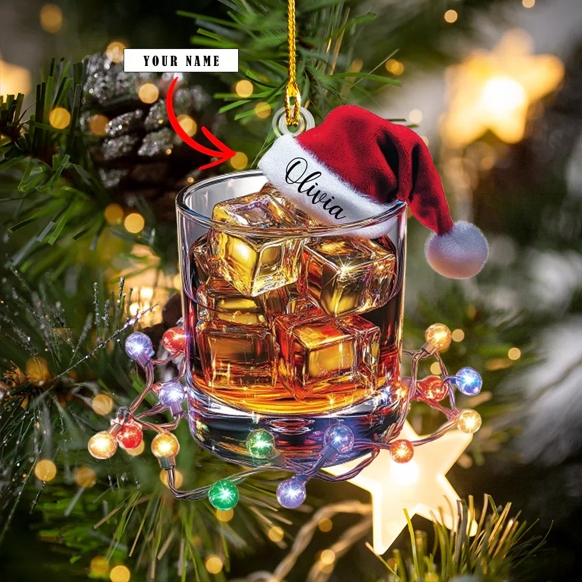 Shineful 2D Acrylic Ornament - Personalized Festive Whiskey Cheers