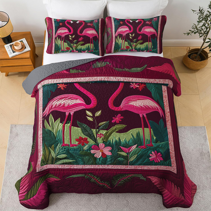 Shineful All Season Quilt 3-Piece Set - Flamingo Bliss