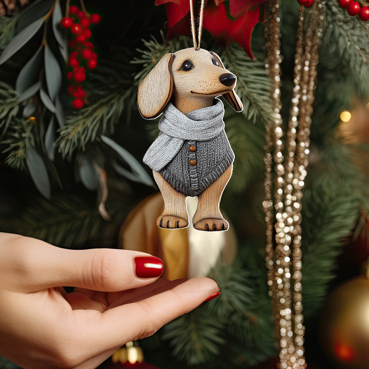 Shineful 2D Acrylic Ornament - Snuggly Dachshund Bliss