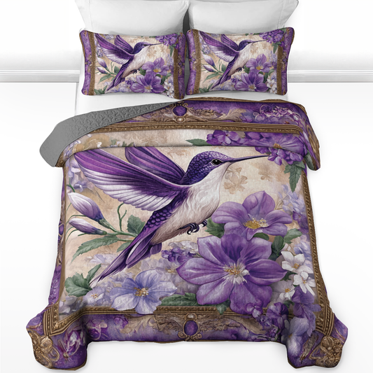 Shineful All Season Quilt 3-Piece Set - Whimsical Violet Hummingbird