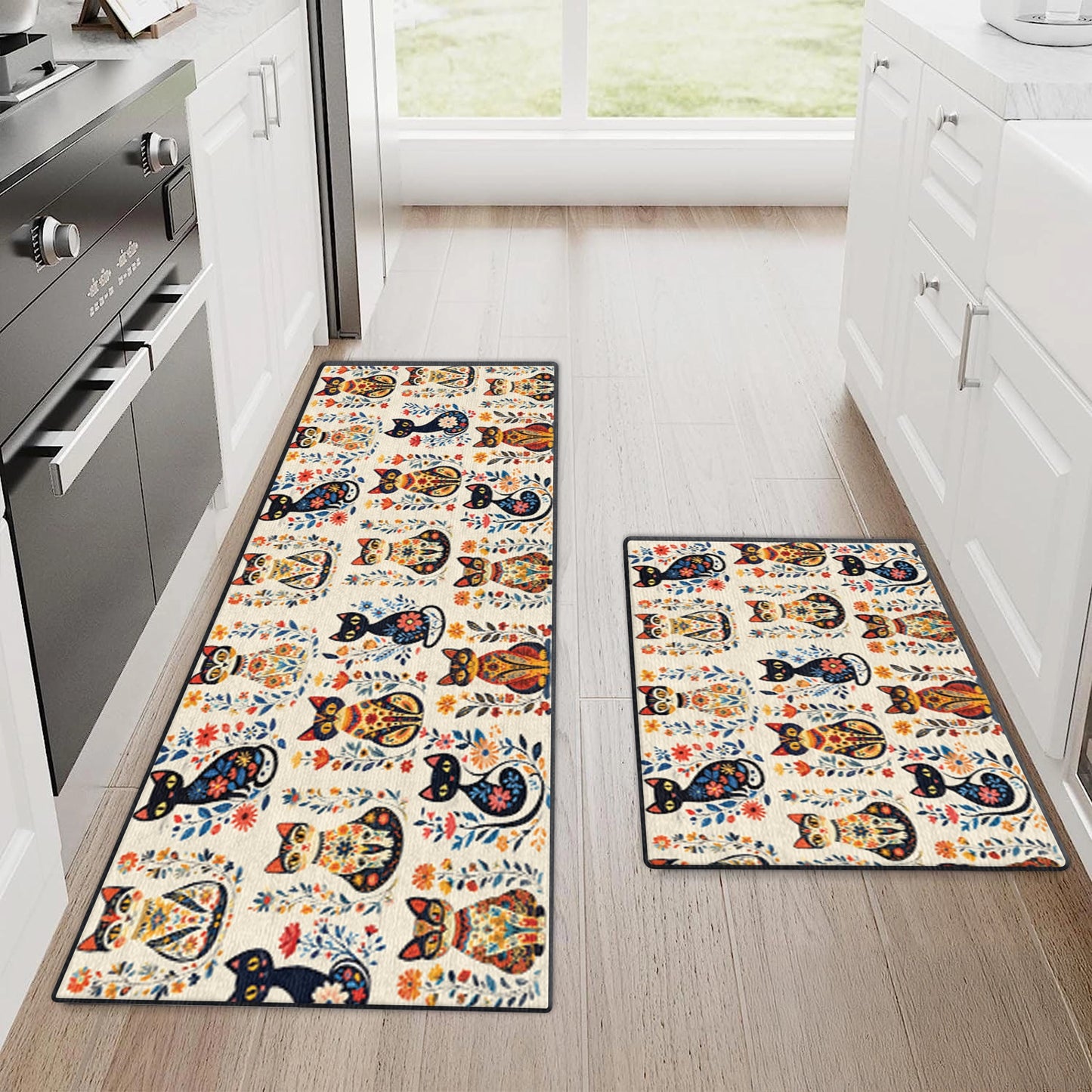 Shineful Ultra-Thin Non Skid Floor Mat, Kitchen Rugs Purr-fectly Floral Cat