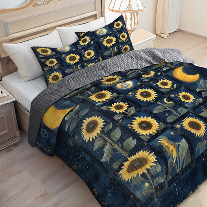 Shineful All Season Quilt 3-Piece Set Celestial Sunflower