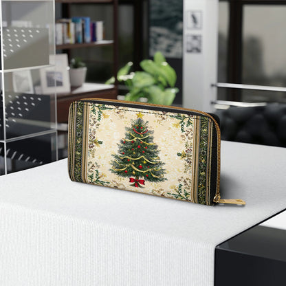 Glänzende Clutch aus Leder mit Trageriemen und klassischem Weihnachtsbaum