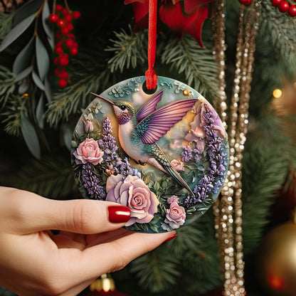 Shineful 2D Acrylic Ornament - Hummingbird Rose Garden