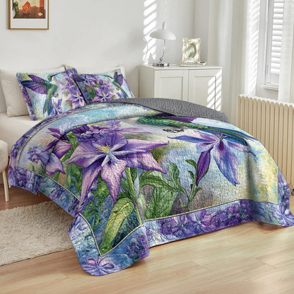 Shineful All Season Quilt 3-Piece Set Hummingbird Lavender Bloom