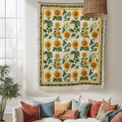 Shineful Woven Tapestry Throw Blanket Vintage Rustic Sunflower Patchwork