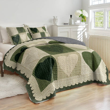 Shineful All Season Quilt 3-Piece Set - Sage Hearts Serenity