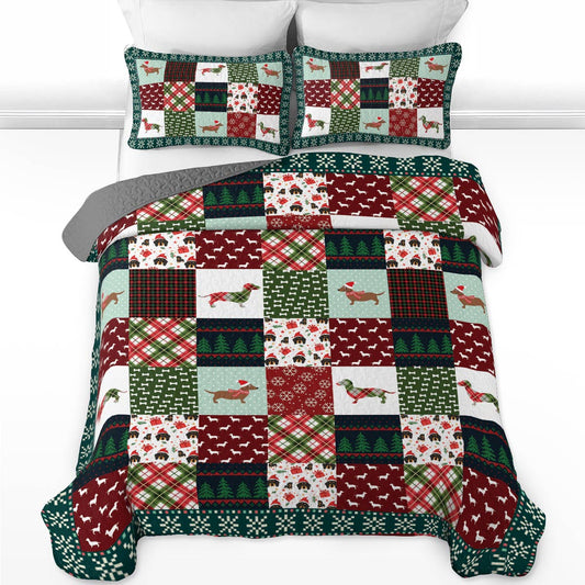 Shineful All Season Quilt 3-Piece Set Dachshund Christmas