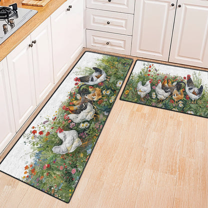 Shineful Ultra-Thin Non Skid Floor Mat, Kitchen Rugs Elegant Chicken