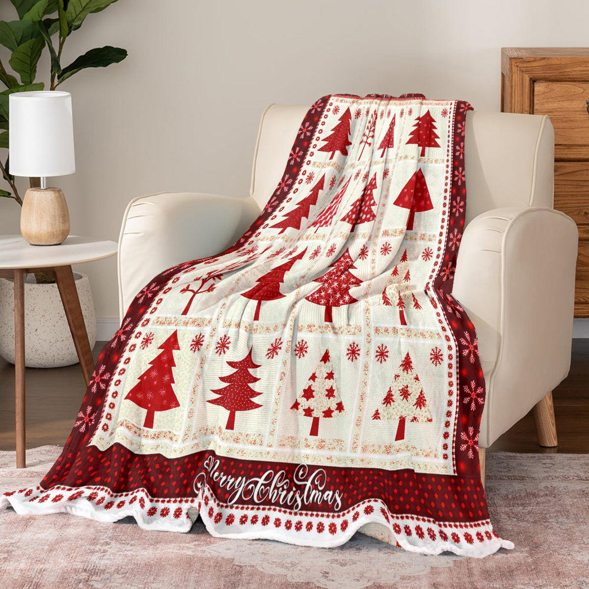 Shineful Fleece Blanket Merry Christmas Tree Patchwork