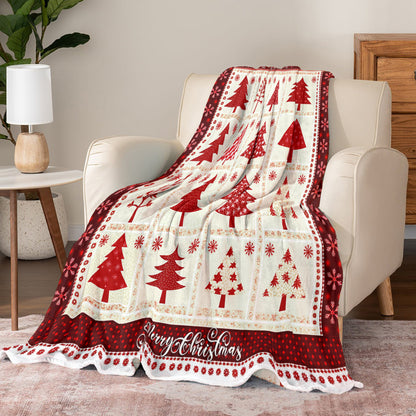 Shineful Fleece Blanket Merry Christmas Tree Patchwork