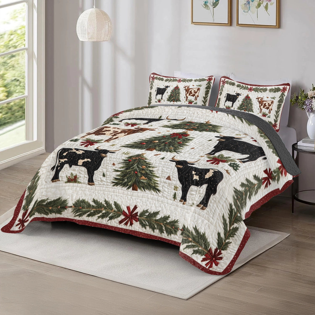 Shineful All Season Quilt 3-Piece Set Country Christmas Cattle