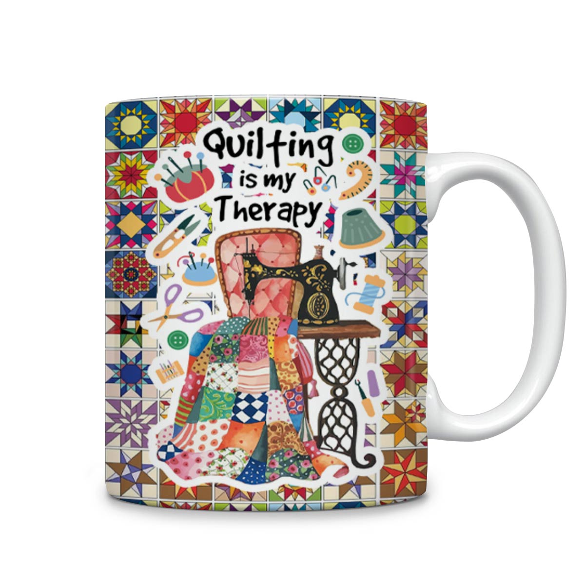 Glänzende Keramiktasse Quilten ist meine Therapie