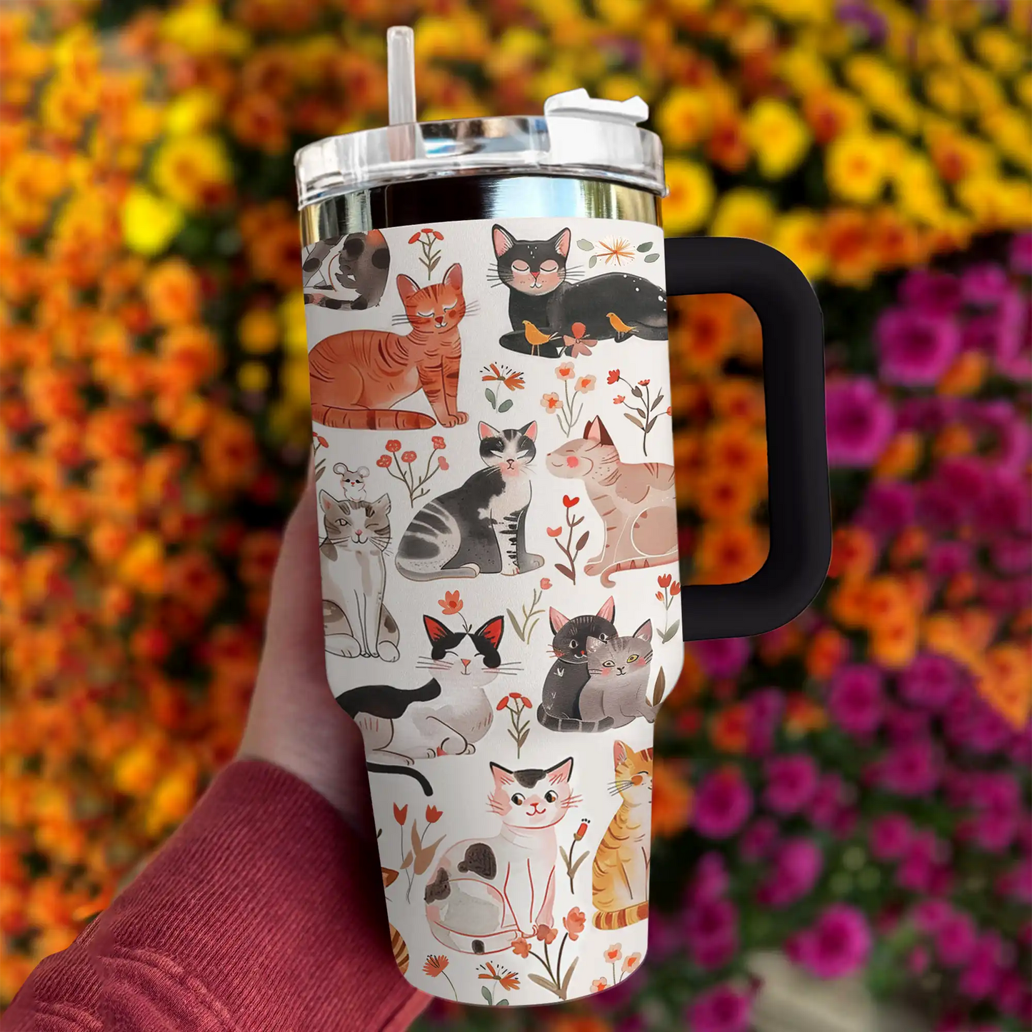 Shineful Tumbler Flowers Cats