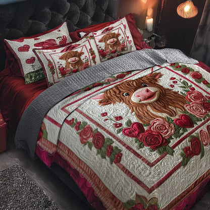 Shineful All Season Quilt 3-Piece Set Cozy Valentine’s Highland Cow