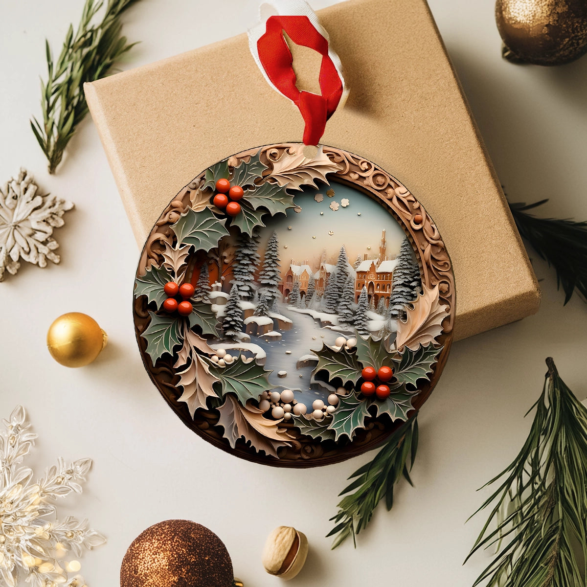 Shineful 2D Acrylic Ornament Snowy Village Charm