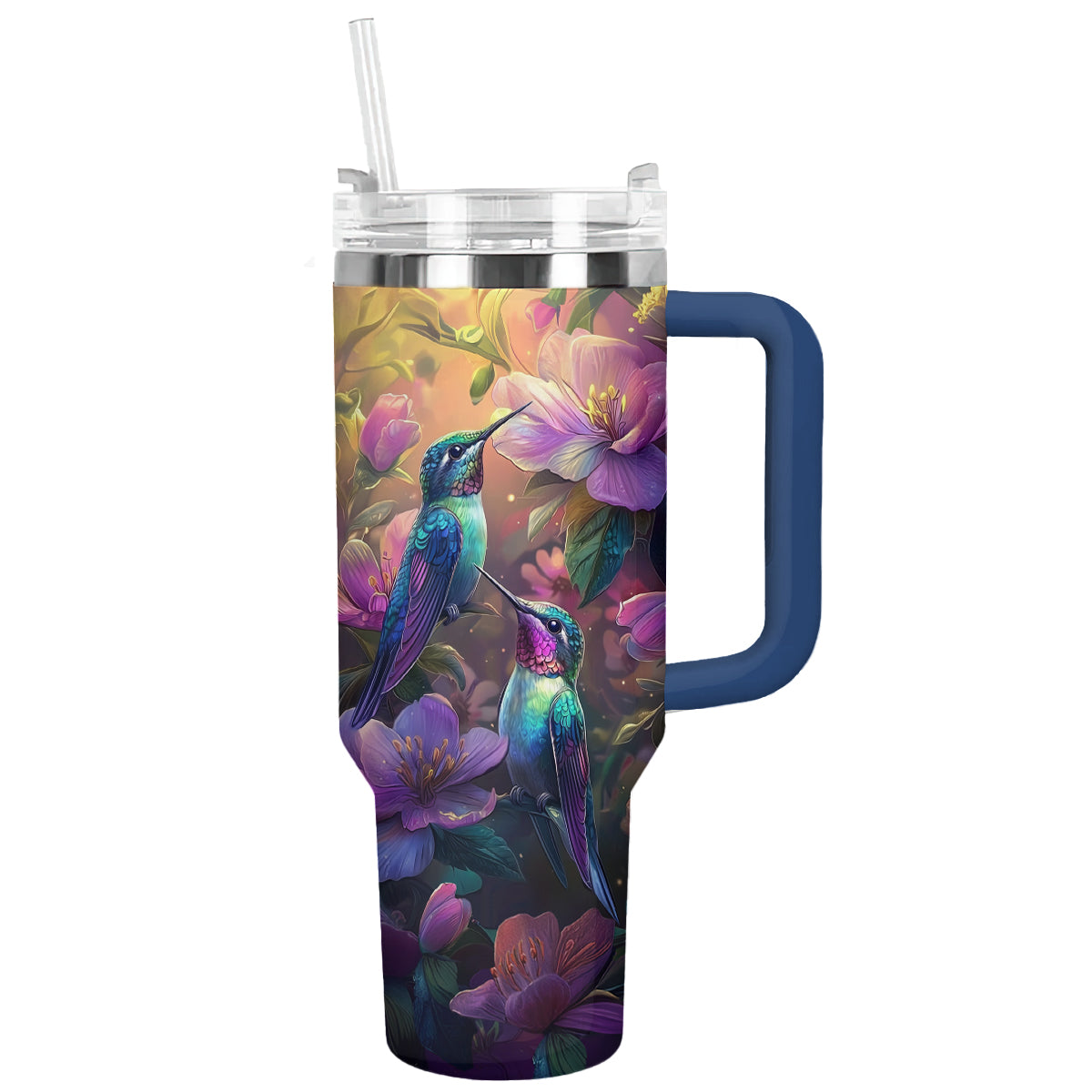 Glänzender Becher mit Blumenmotiv „Hummingbird Elysium“