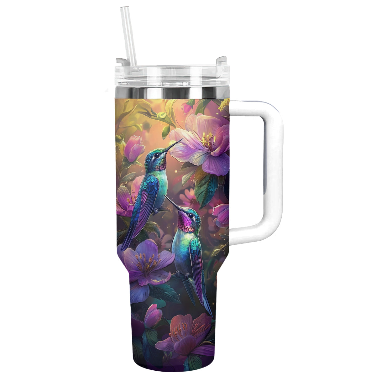 Glänzender Becher mit Blumenmotiv „Hummingbird Elysium“