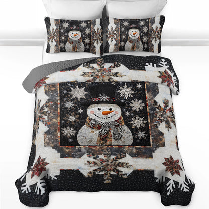 Shineful All Season Quilt 3-Piece Set Elegant Frosty Snowman