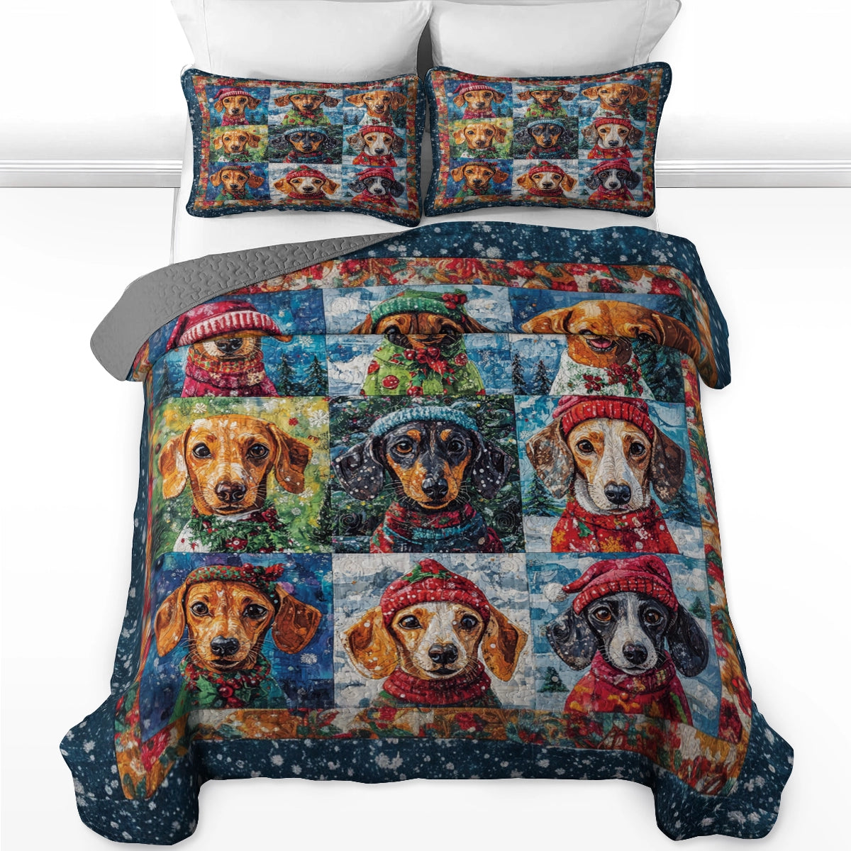 Shineful All Season Quilt 3-Piece Set - Dachshund Winter Wonderland