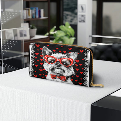 Pochette en cuir brillante avec dragonne Yorkie Heart &amp; Paws Love