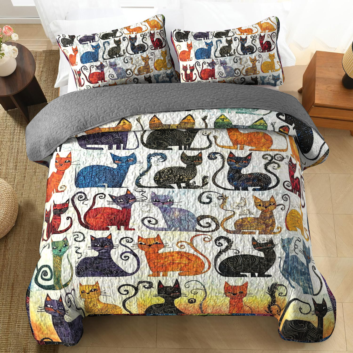 Shineful All Season Quilt 3-Piece Set - Purrfectly Playful Cats