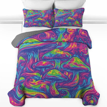 Shineful All Season Quilt 3-Piece Set - Dreamscape Psychedelic Mushroom