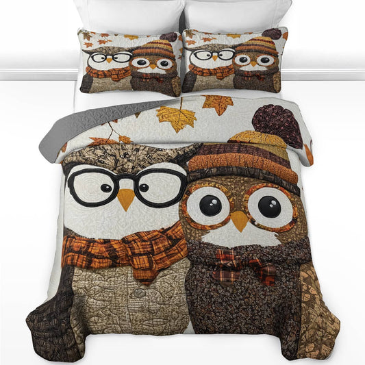 Ensemble de courtepointe toutes saisons Shineful 3 pièces - Cozy Owl Companions 