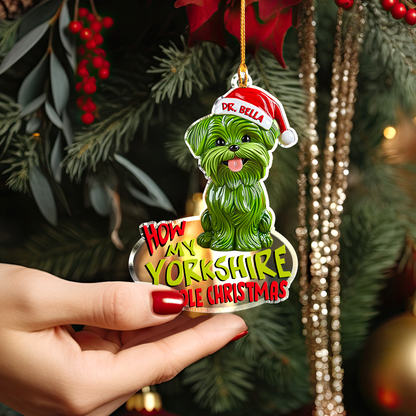 Shiny personalisiertes 2D-Acryl-Ornament „Wie mein Yorkie Weihnachten gestohlen hat“ 