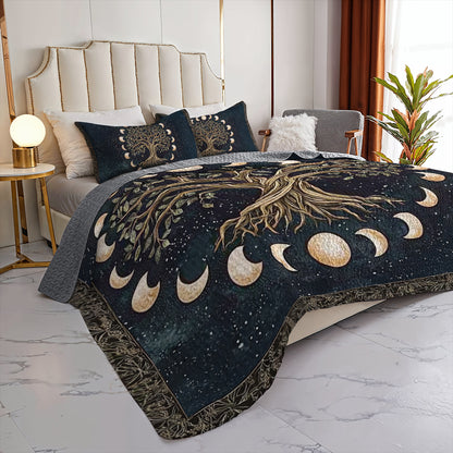 Shineful All Season Quilt 3-Piece Set - Mystical Moon Phases Tree of Life