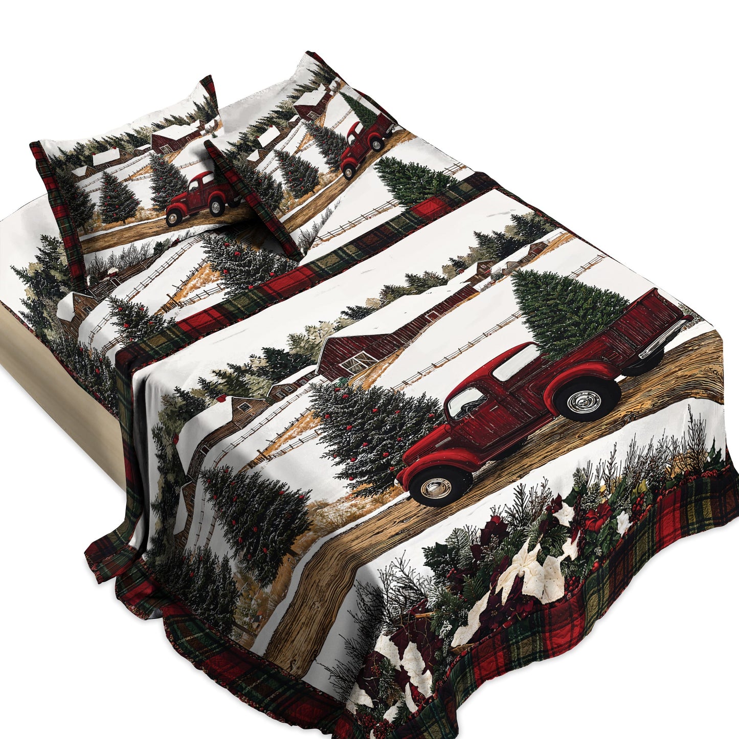 Shineful 4-Piece Bed Sheet Set - Christmas Truck