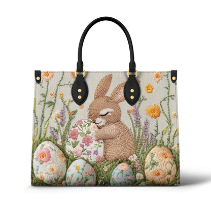 Shineful Leather Bag Hand-Embroidered Easter Bunny