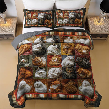 Shineful Flat Print All Season Quilt 3-Piece Set Pretty Cats Sleeping