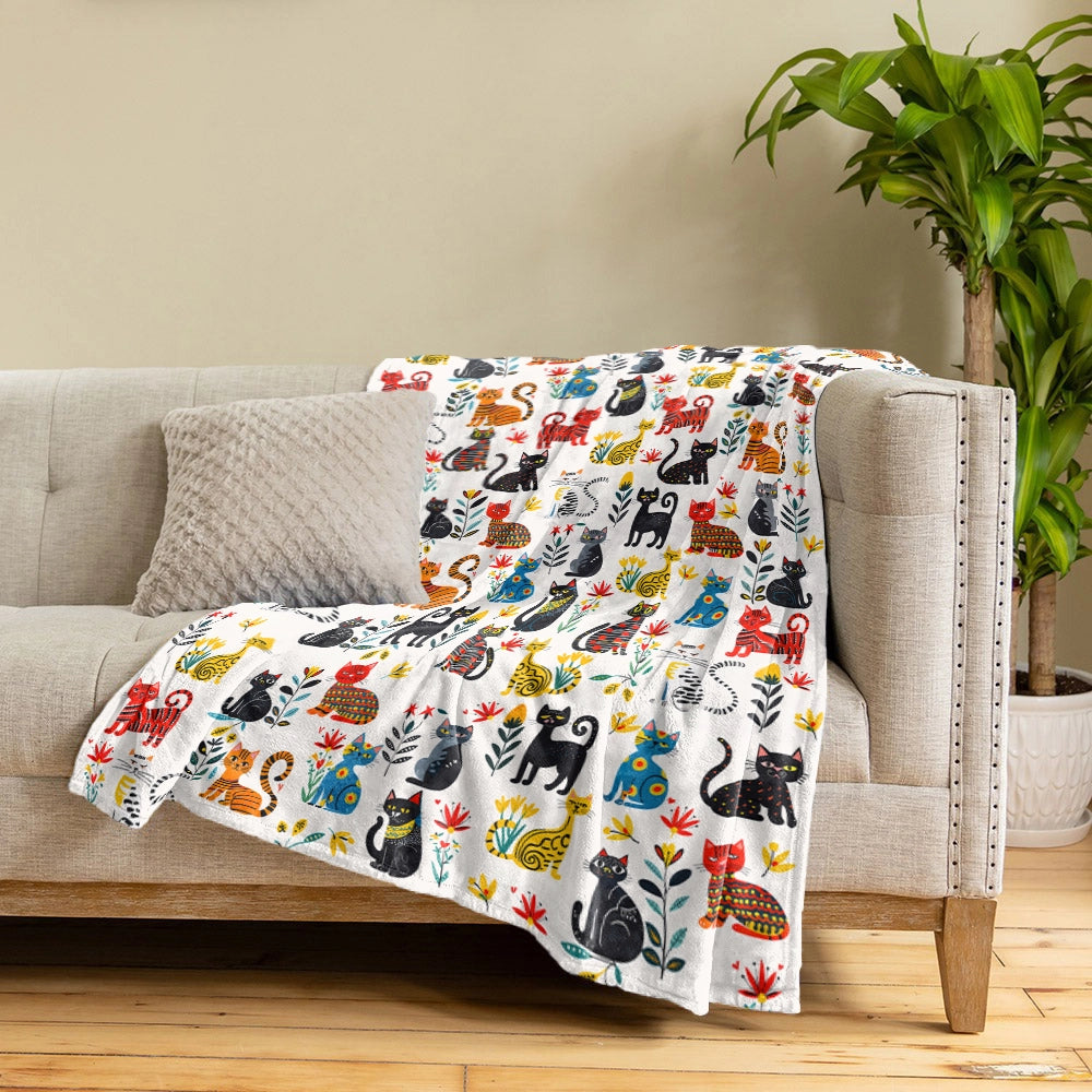 Shineful Fleece Blanket Cute Whimsical Cat