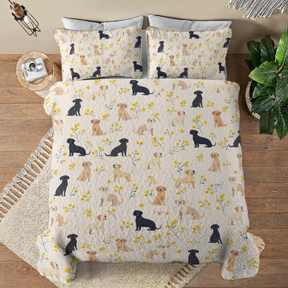 Shineful All Season Quilt 3-Piece Set Labrador Floral Delight