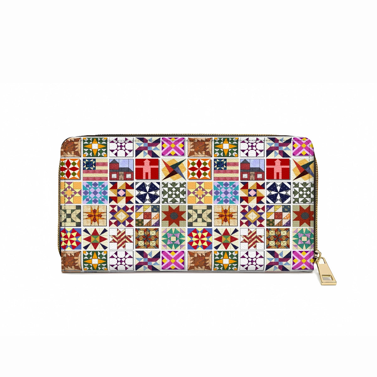 Shineful Leather Clutch Purse With Wristlet Strap Handle Quilting Blocks