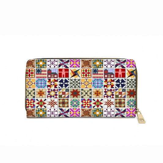 Shineful Leather Clutch Purse With Wristlet Strap Handle Quilting Blocks