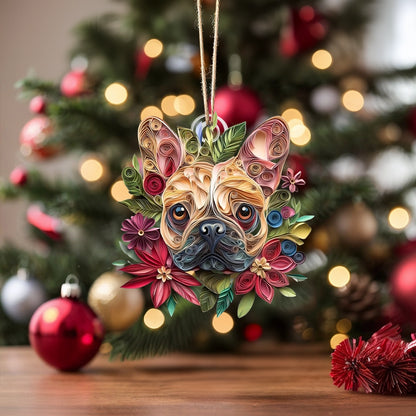 Shineful 2D Acrylic Ornament - Frenchie Floral Festive