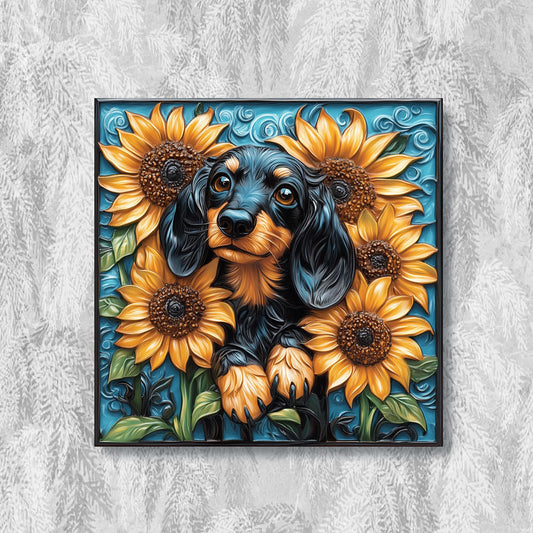 Shineful 2D Metal Sign Dachshund Sunflowers