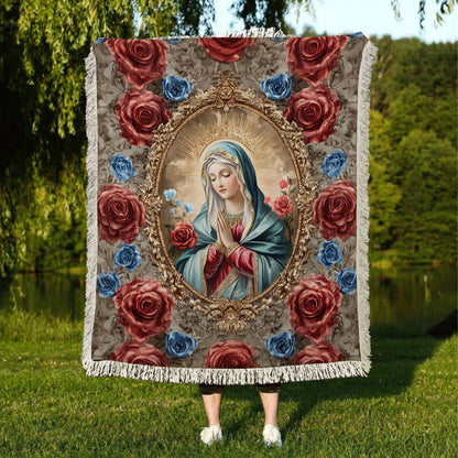 Shineful Woven Tapestry Throw Blanket Heavenly Rose and Mary