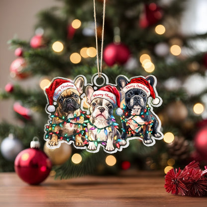 Ornement en acrylique brillant Frenchie Festive Fun